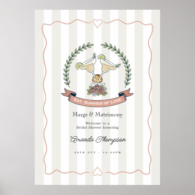 Póster Bienvenida a la Despedida de Soltera Preppy Margs  (Frente)