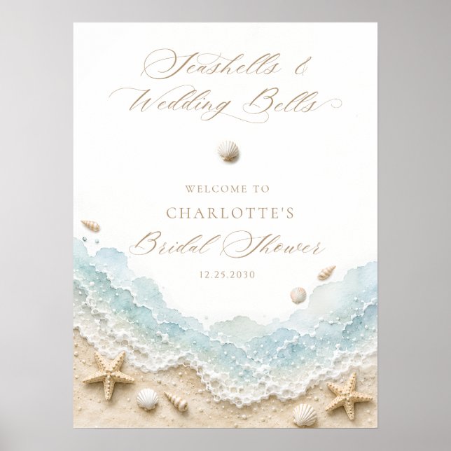 Póster Bienvenida a la despedida de soltera Seashells and (Frente)