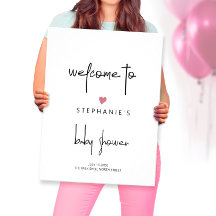 Bienvenida a la ducha bebé de corazón rosado minim