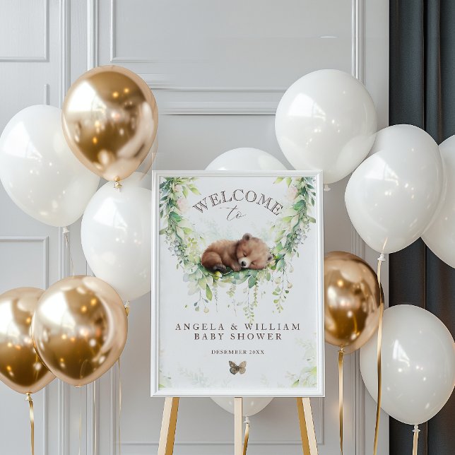 Póster Bienvenida a la ducha bebé de Woodland Bear Green (Subido por el creador)