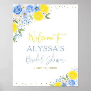 Póster Bienvenida a la ducha Blue Floral Lemon Bridal Bri