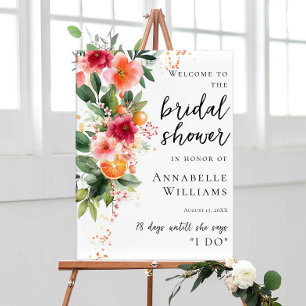 Póster Bienvenida A La Ducha Bridal De Citrus Naranja Y F