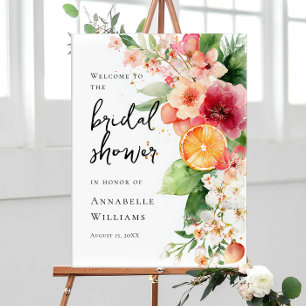 Póster Bienvenida A La Ducha Bridal De Citrus Naranja Y F
