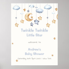 Póster Bienvenida a la Ducha de Bebé Azul Elegante Twinkl