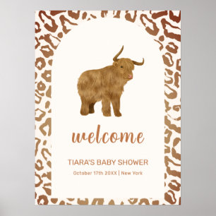 Póster Bienvenida a la ducha de bebé Boho Holy Cow Wester