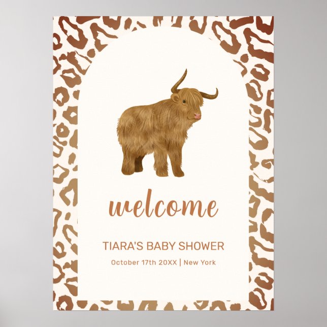 Póster Bienvenida a la ducha de bebé Boho Holy Cow Wester (Frente)