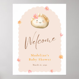 Póster Bienvenida a la ducha de bebé, chica rosa, que se 