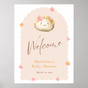 Póster Bienvenida a la ducha de bebé, chica rosa, que se 