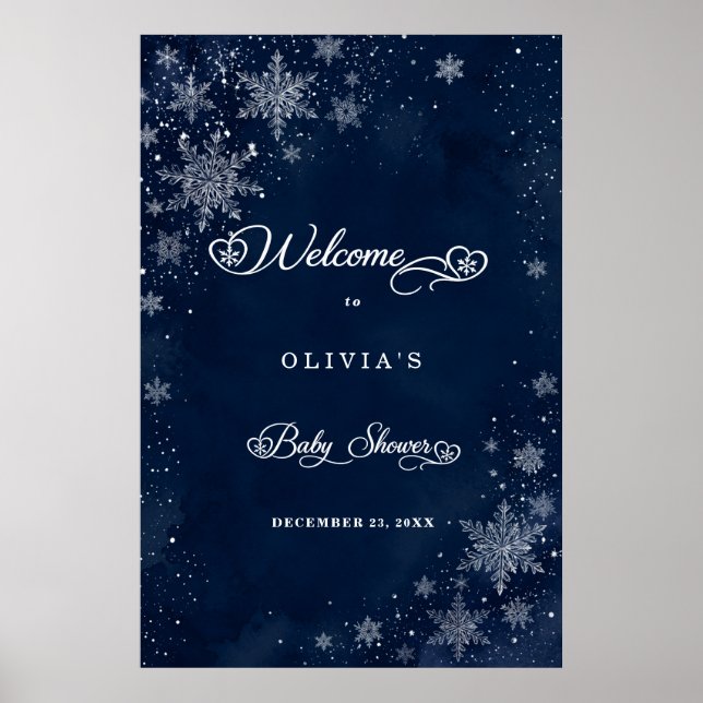 Póster Bienvenida a la ducha de bebé Copos de Nieve de Me (Frente)