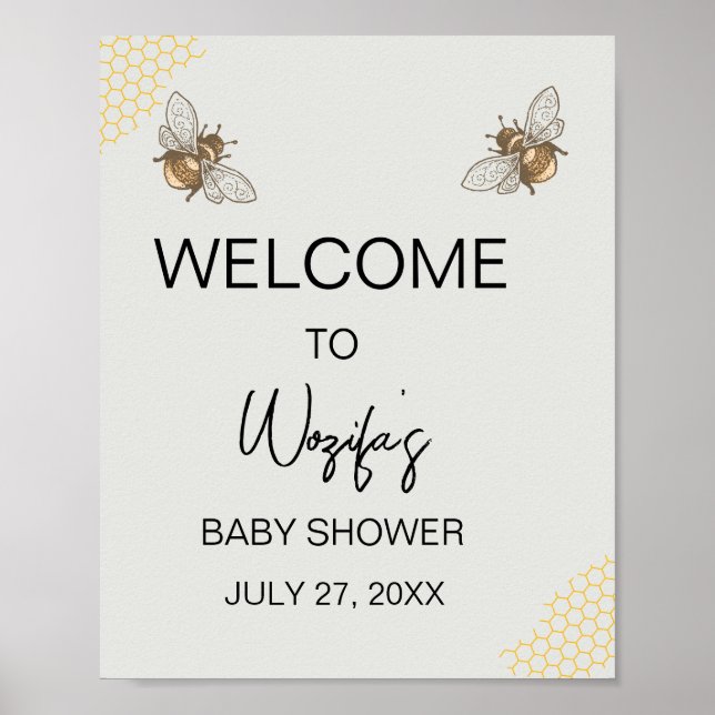 Póster Bienvenida a la ducha de bebé de la abeja de miel (Frente)