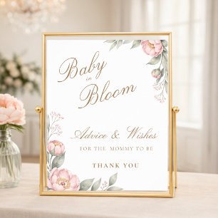 Póster Bienvenida a la ducha de bebé de las peonías rosad