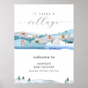 Póster Bienvenida a la ducha de bebé de nieve de invierno