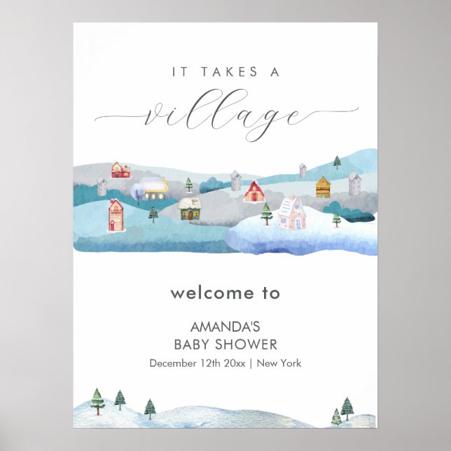 Póster Bienvenida a la ducha de bebé de nieve de invierno (Frente)