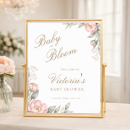 Póster Bienvenida a la ducha de bebé de rosas peonías en 