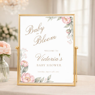 Póster Bienvenida a la ducha de bebé de rosas peonías en 