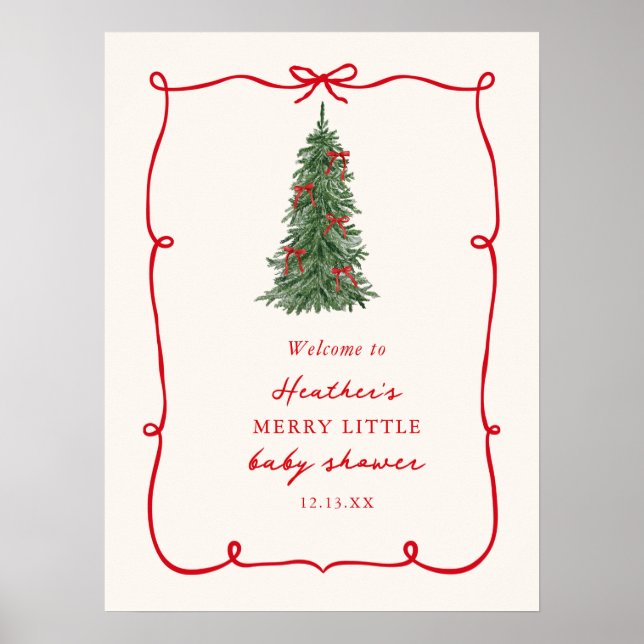 Póster Bienvenida a la ducha de bebé de una alegre navida (Frente)