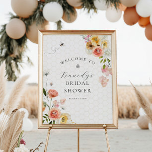 Póster Bienvenida a la ducha de bebé floral Bride to Bee