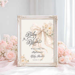 Póster Bienvenida a la ducha de bebé floral con lazo Baby