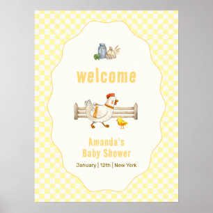 Póster Bienvenida a la ducha de bebé Granja de Gingham Am
