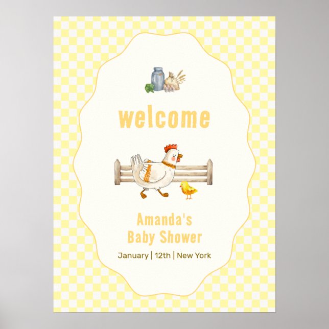 Póster Bienvenida a la ducha de bebé Granja de Gingham Am (Frente)