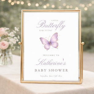 Póster Bienvenida a la Ducha de Bebé Mariposa Morada Deli
