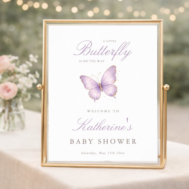 Póster Bienvenida a la Ducha de Bebé Mariposa Morada Deli (Subido por el creador)