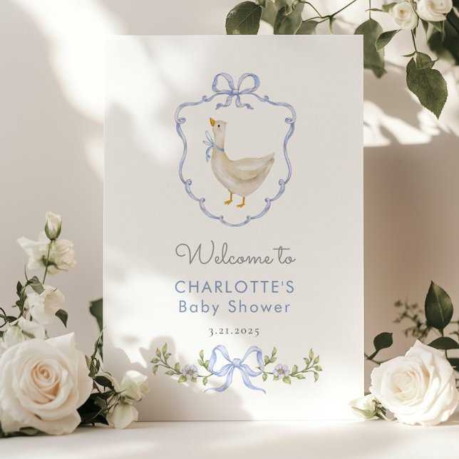 Póster Bienvenida a la ducha de bebé, niño, azul y ganso (Subido por el creador)