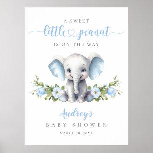 Póster Bienvenida a la ducha de bebé niño con Elefante Fl