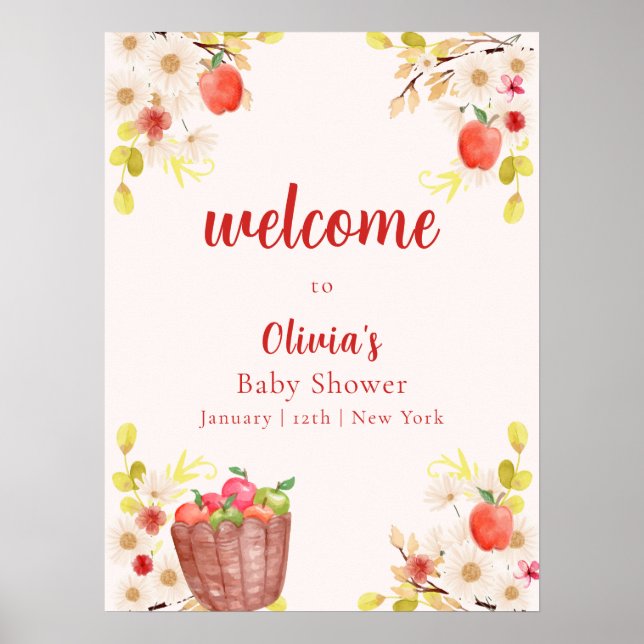 Póster Bienvenida a la ducha de bebé Otoño Manzana (Frente)