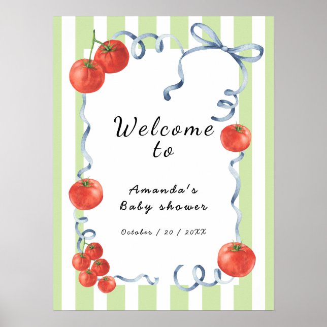 Póster Bienvenida a la ducha de bebé Tomate acuarela (Frente)