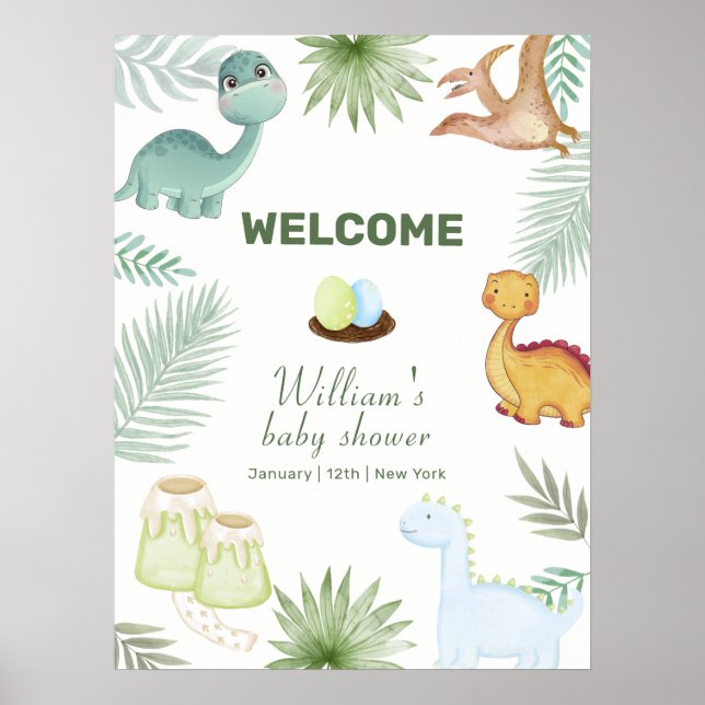 Póster Bienvenida a la ducha de bebé Volcán Rawr Rústico  (Frente)
