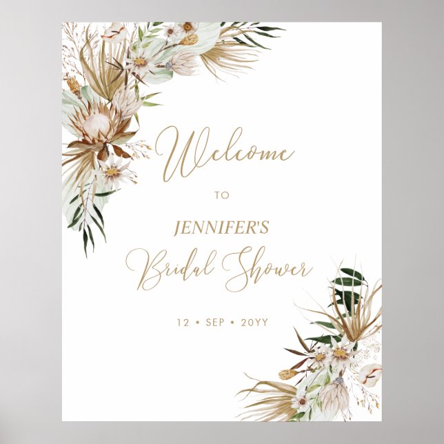 Póster Bienvenida a la ducha de Boda Gold Boho (Frente)