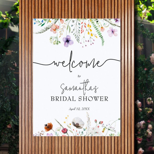 Póster Bienvenida a la ducha de flores silvestres (Wildflower Bridal Shower Welcome Poster - CHOOSE any size, printed or INSTANT DOWNLOAD)