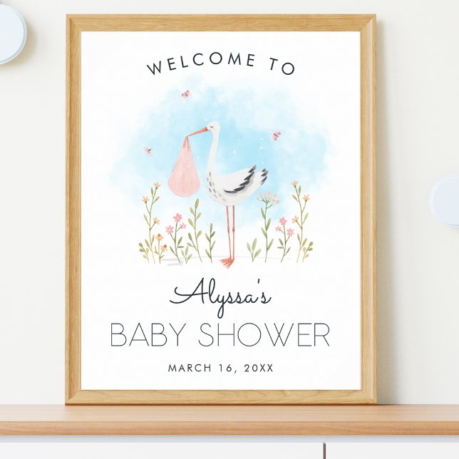 Póster Bienvenida a la ducha de la bebé Cigüeña Linda (Subido por el creador)