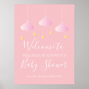 Póster Bienvenida a la ducha de la niña bebé rosa brillan