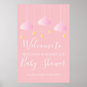 Póster Bienvenida a la ducha de la niña bebé rosa brillan