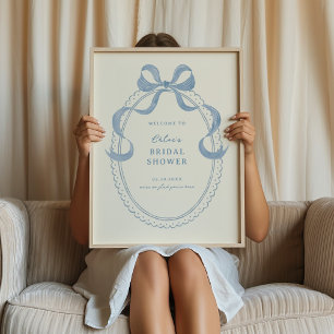 Póster Bienvenida a la ducha de la novia con la mano azul