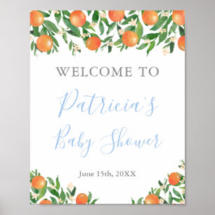 Póster Bienvenida a la ducha de naranjas para bebé niño d