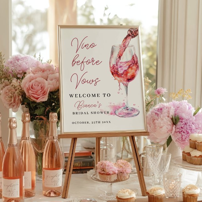Póster Bienvenida a la ducha de novia antes de Vows (Vino Before Vows Wine Bridal Shower Welcome Poster)