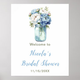 Póster Bienvenida a la ducha de novia Blue Peonies Mason