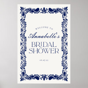 Póster Bienvenida a la ducha de novia Blue Talavera Tile 