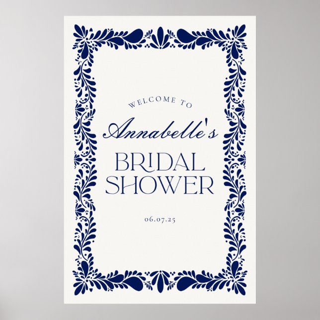 Póster Bienvenida a la ducha de novia Blue Talavera Tile  (Frente)