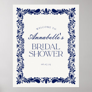 Póster Bienvenida a la ducha de novia Blue Talavera Tile 
