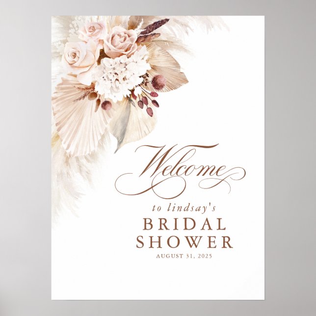 Póster Bienvenida a la ducha de novia con flores blandas  (Frente)