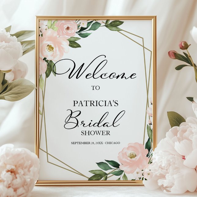 Póster Bienvenida a la ducha de novia con flores rosadas  (Subido por el creador)