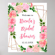 Bienvenida a la ducha de novia con rosas rosadas y