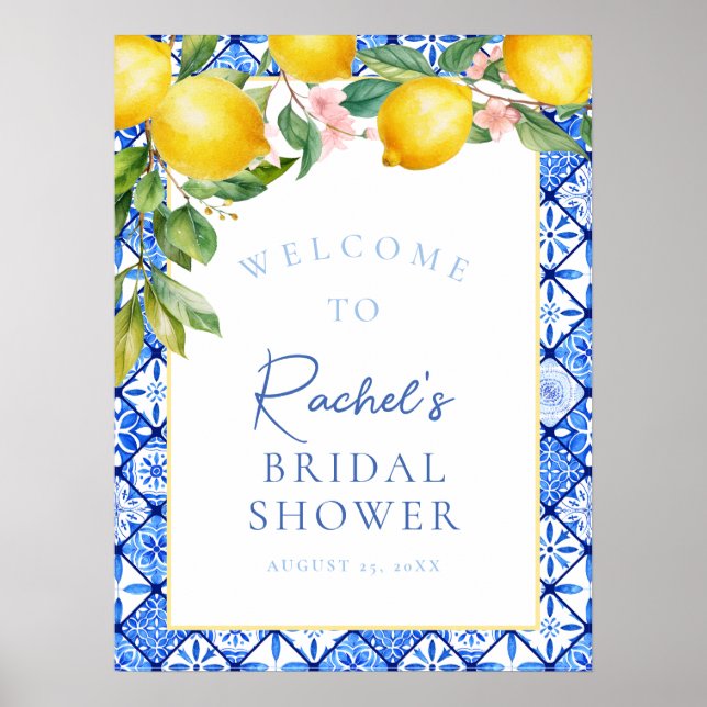 Póster Bienvenida a la ducha de novia de azulejos azules  (Frente)