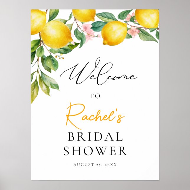 Póster Bienvenida a la ducha de novia de Citrus limón med (Frente)