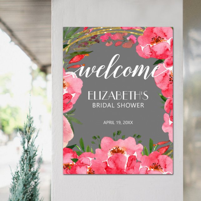 Póster Bienvenida a la ducha de novia de los peones rosad (Watercolor Pink Peonies Bridal Shower Welcome Poster - PRINTED or INSTANT DOWNLOAD)