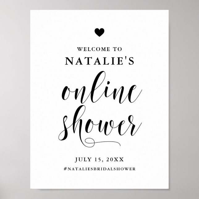 Póster Bienvenida a la ducha de novia en línea Black Bold (Frente)